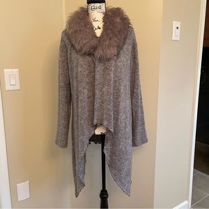EUC Shein Faux Fur Open Front Cardigan Sweater Gray Lavender Size Large